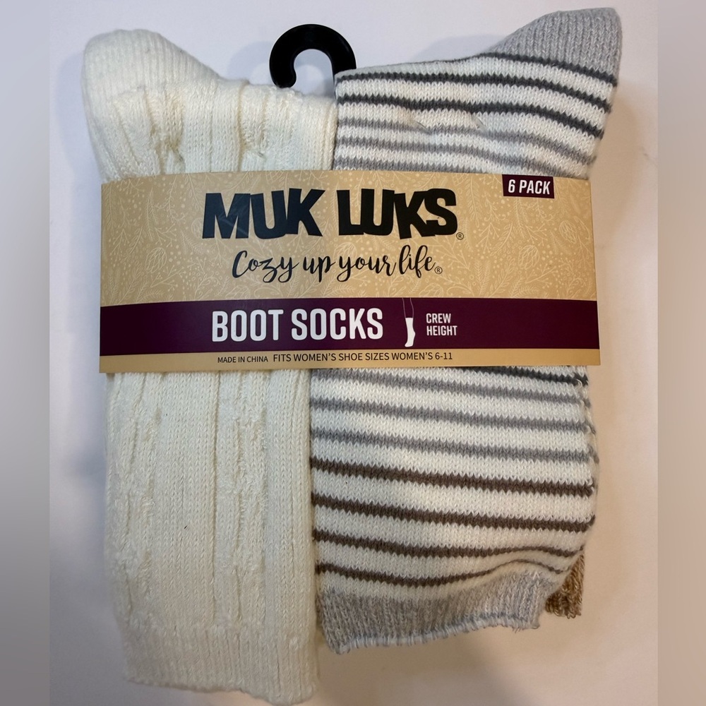 Muk Luks Crew Height Boot Socks 6 Pack Women’s Shoe Sz 6-11 Cozy Yourself Up New